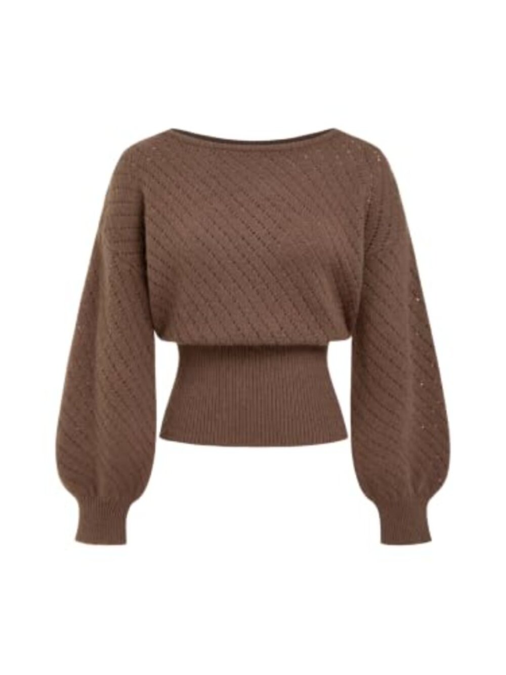 One Shoulder Boat Neck Knit Sweater Oversized Hollow Out Mutton Sleeve